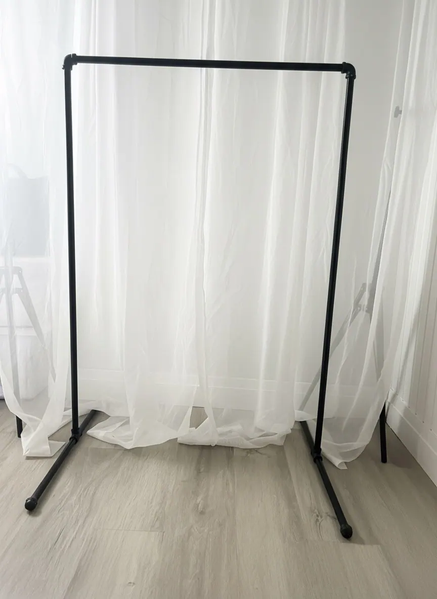 Black Frame Backdrop With White Drape rental example
