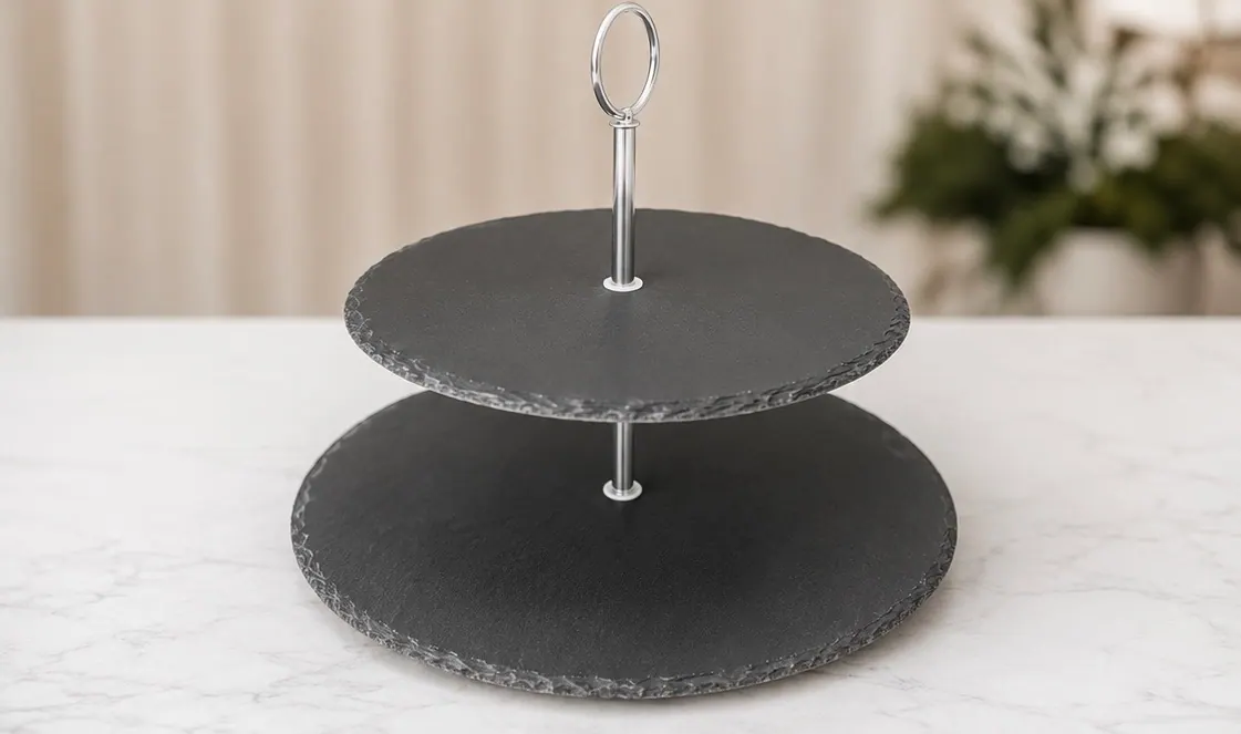 Black Slate Two-Tier Serving Stand rental example