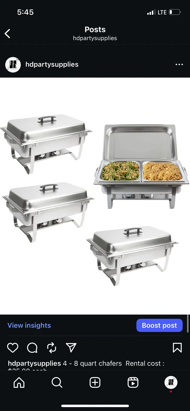 Chafing Dish Reference Photo rental example