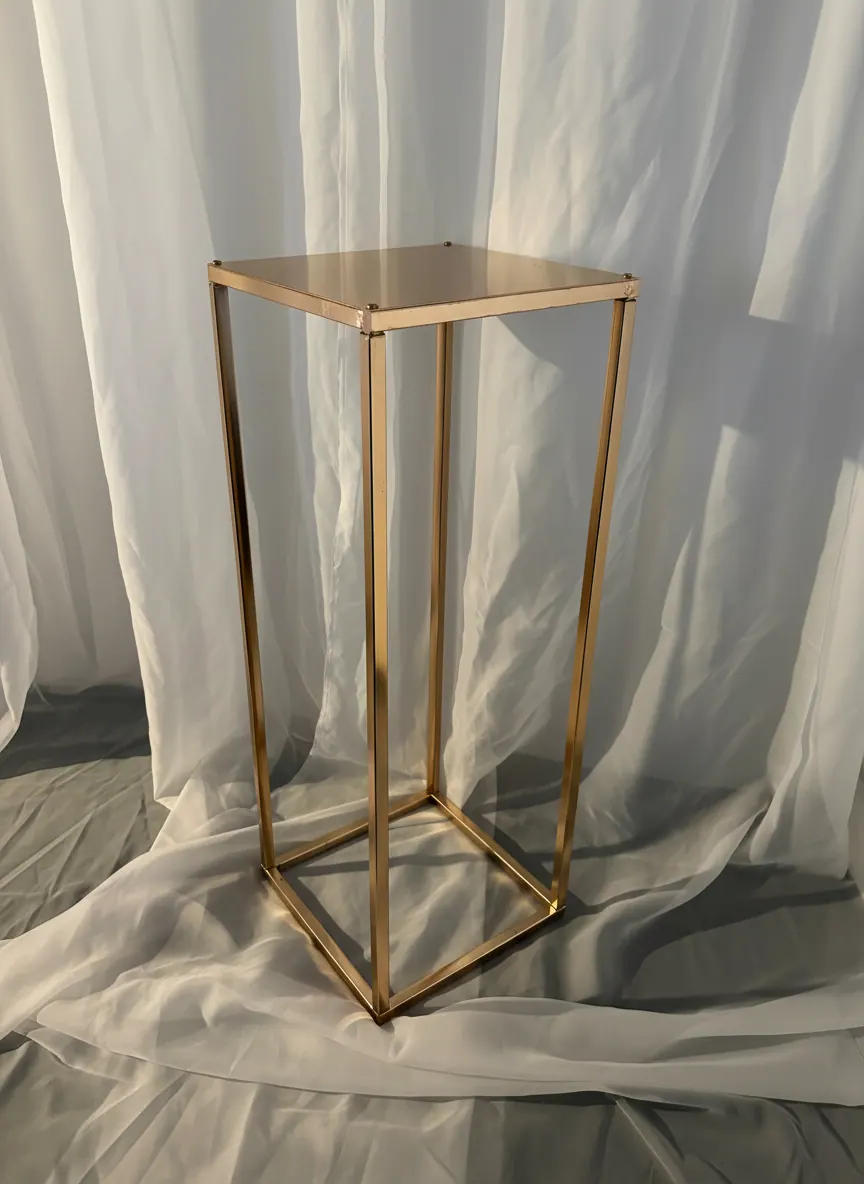 Gold Glass Display Pedestal rental example