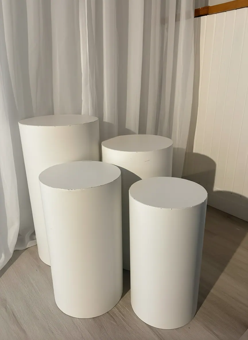 White Cylinder Plinth Set rental example